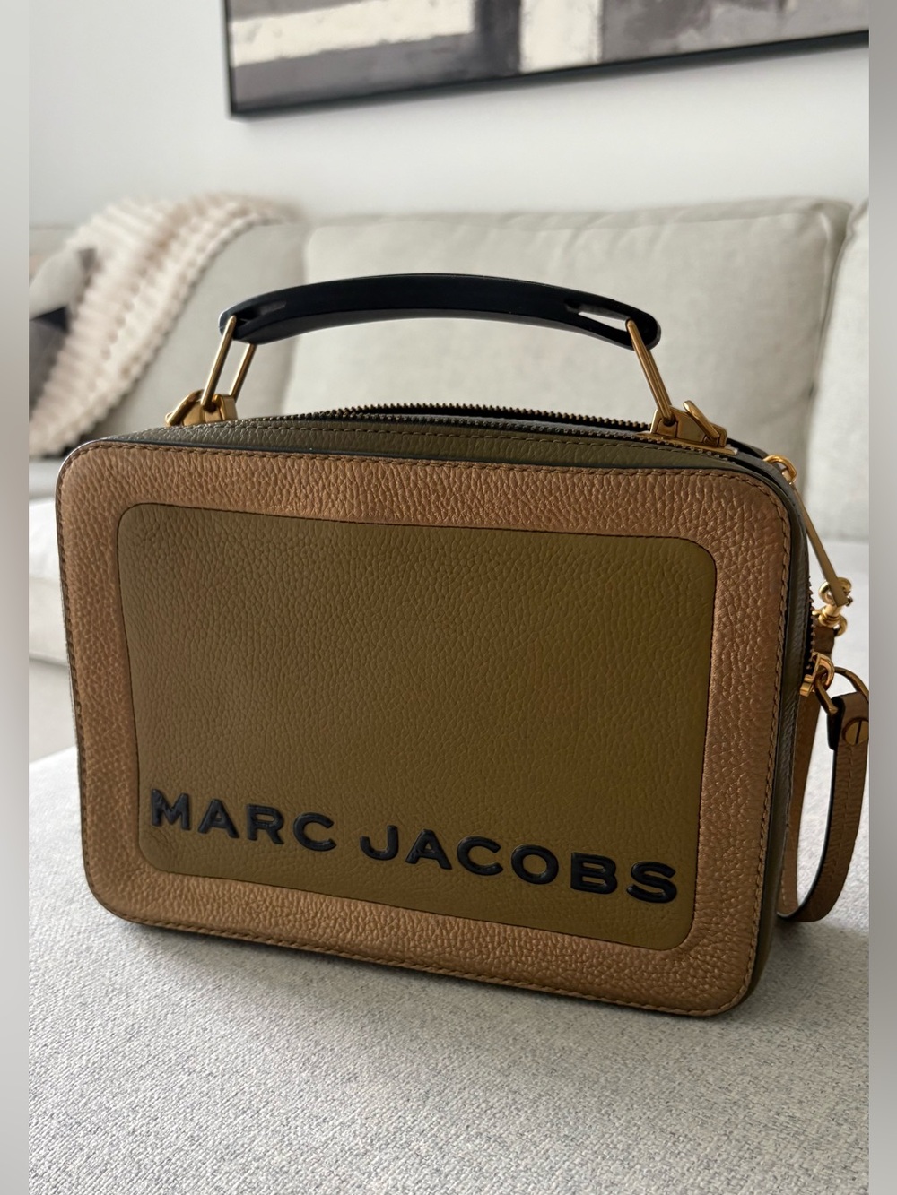 Marc Jacobs Olive and Tan Logo The Box Crossbody Bag